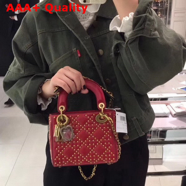 Dior Mini Supple Lady Dior Bag in Red Studded Calfskin Replica