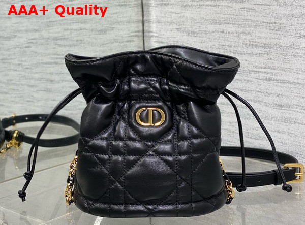 Dior Miss Caro Mini Bucket Bag with Drawstring Black Macrocannage Lambskin Replica