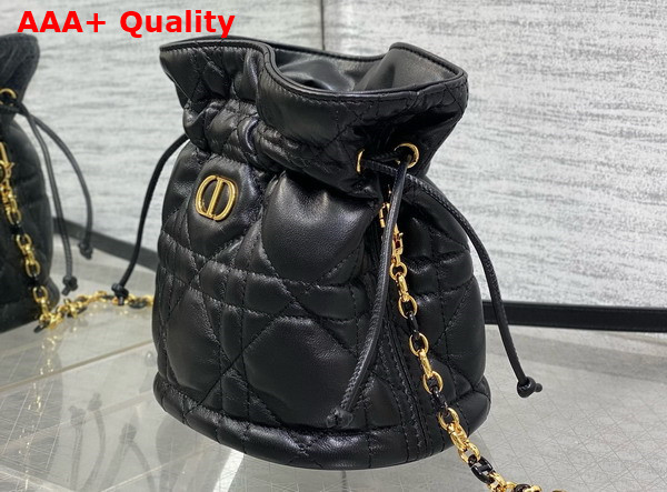 Dior Miss Caro Mini Bucket Bag with Drawstring Black Macrocannage Lambskin Replica