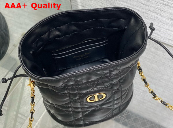 Dior Miss Caro Mini Bucket Bag with Drawstring Black Macrocannage Lambskin Replica