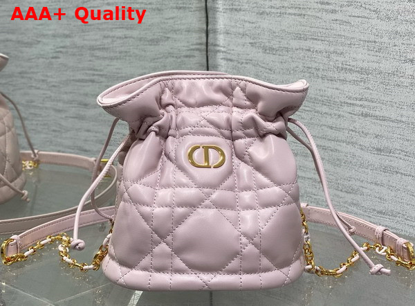 Dior Miss Caro Mini Bucket Bag with Drawstring Pale Pink Macrocannage Lambskin Replica