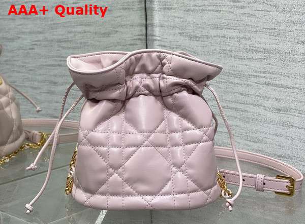 Dior Miss Caro Mini Bucket Bag with Drawstring Pale Pink Macrocannage Lambskin Replica