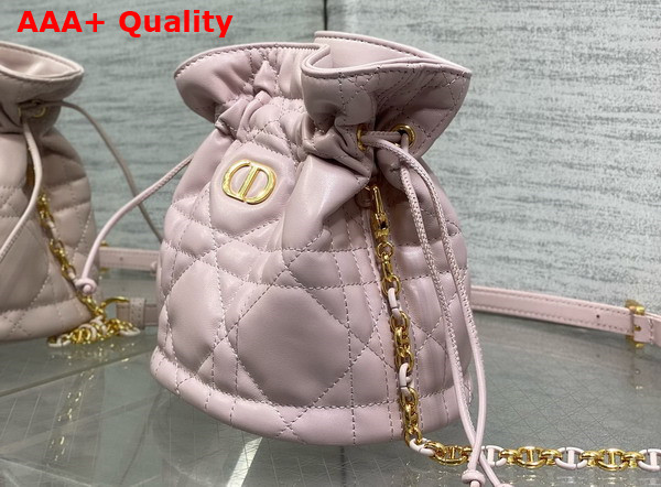 Dior Miss Caro Mini Bucket Bag with Drawstring Pale Pink Macrocannage Lambskin Replica