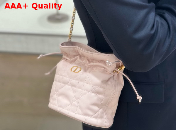 Dior Miss Caro Mini Bucket Bag with Drawstring Pale Pink Macrocannage Lambskin Replica