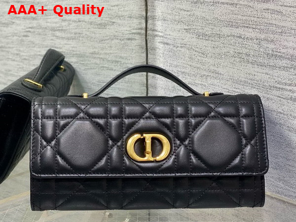 Dior Miss Caro Top Handle Pouch in Black Macrocannage Lambskin Replica