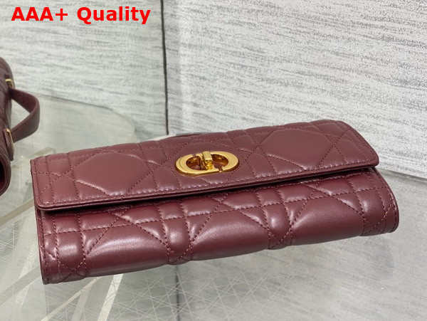 Dior Miss Caro Top Handle Pouch in Burgundy Macrocannage Lambskin Replica