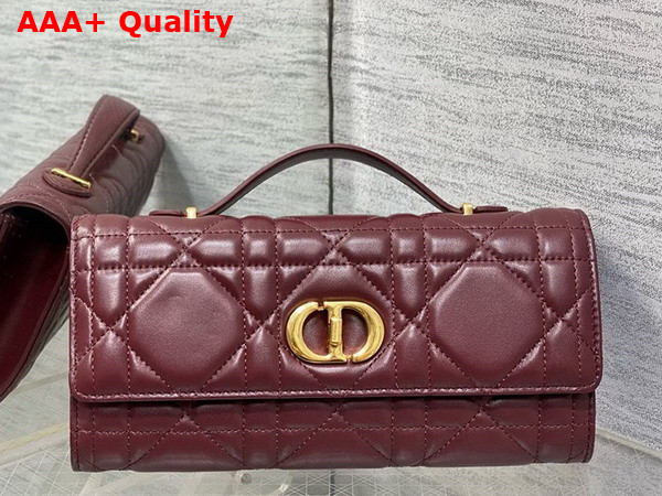 Dior Miss Caro Top Handle Pouch in Burgundy Macrocannage Lambskin Replica