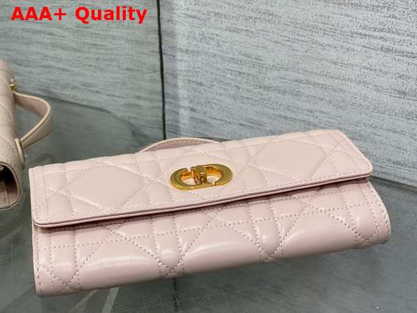 Dior Miss Caro Top Handle Pouch in Powder Pink Macrocannage Lambskin Replica