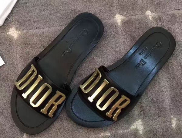 Dior Mule in Black Calfskin Leather with Gold Tone Metallic DIOR For Sale