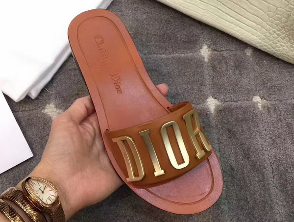 Dior Mule in Brown Calfskin Leather with Gold Tone Metallic DIOR For Sale