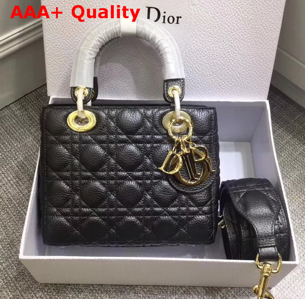 Dior My Lady Dior Bag with Leather Shoulder Strap Black Grained Calfskin Replica