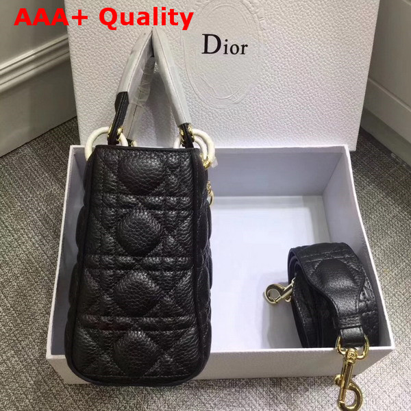 Dior My Lady Dior Bag with Leather Shoulder Strap Black Grained Calfskin Replica