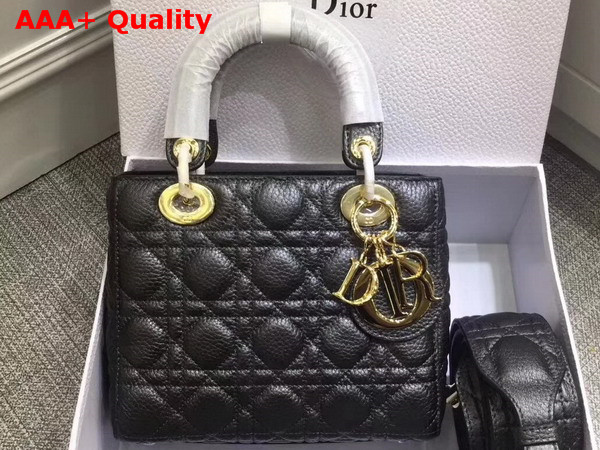 Dior My Lady Dior Bag with Leather Shoulder Strap Black Grained Calfskin Replica