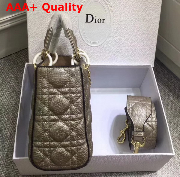 Dior My Lady Dior Bag with Leather Shoulder Strap Metallic Gold Grained Calfskin Replica