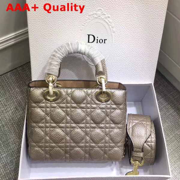 Dior My Lady Dior Bag with Leather Shoulder Strap Metallic Gold Grained Calfskin Replica