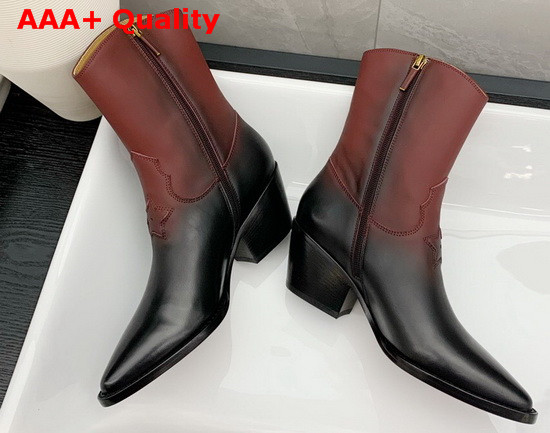 Dior New Ankle Boots in Black Calfskin with Burgundy Gradient Effect Replica