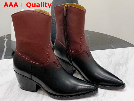 Dior New Ankle Boots in Black Calfskin with Burgundy Gradient Effect Replica