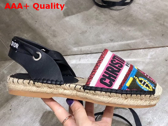 Dior Nicely D Lace Up Espadrille with Christian Dior Fuschia Embroidered Canvas and Black Calfskin Leather Replica