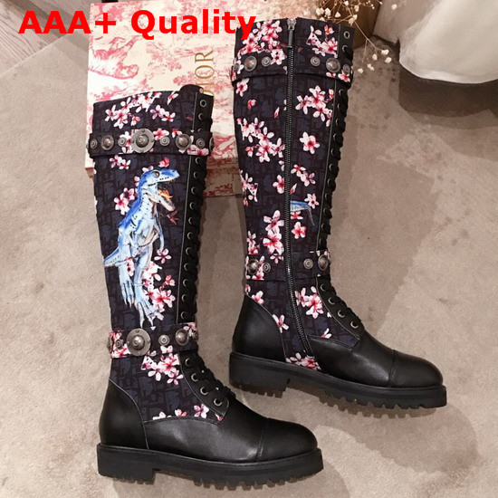 Dior Oblique and Black Calfskin Boot with Blooms Print and Medallions Replica