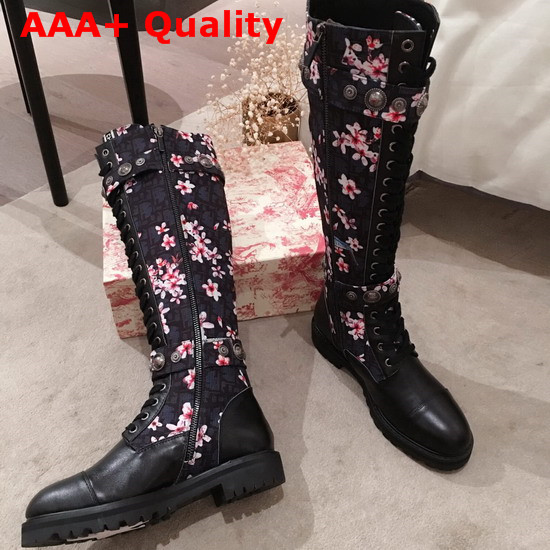 Dior Oblique and Black Calfskin Boot with Blooms Print and Medallions Replica