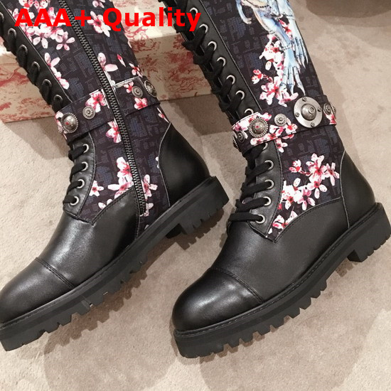 Dior Oblique and Black Calfskin Boot with Blooms Print and Medallions Replica