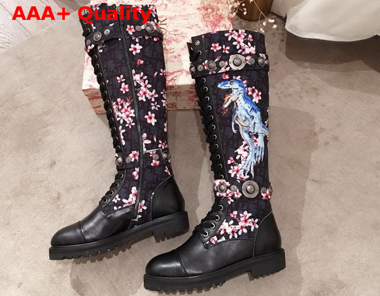 Dior Oblique and Black Calfskin Boot with Blooms Print and Medallions Replica