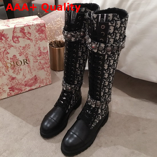 Dior Oblique and Black Calfskin Knee Boot with Medallions Replica