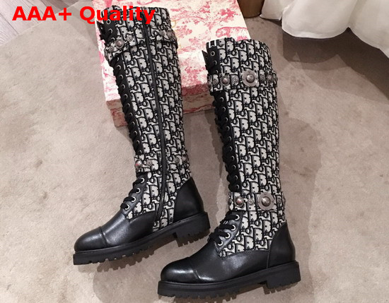 Dior Oblique and Black Calfskin Knee Boot with Medallions Replica