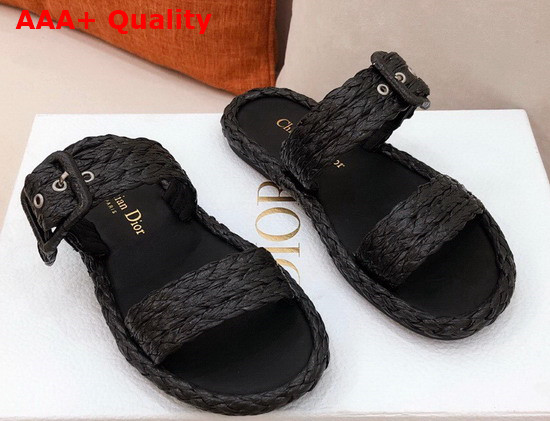 Dior Ocean Slide Black Braided Raffia Replica