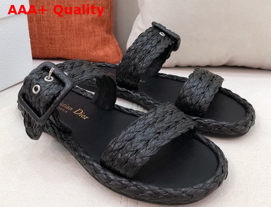 Dior Ocean Slide Black Braided Raffia Replica