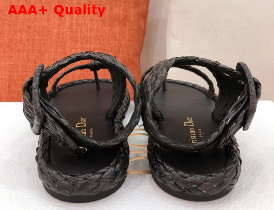 Dior Ocean Thong Sandal Black Braided Raffia Replica