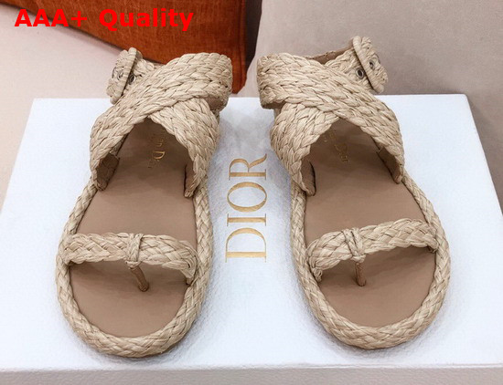 Dior Ocean Thong Sandal Jute Colored Braided Raffia Replica