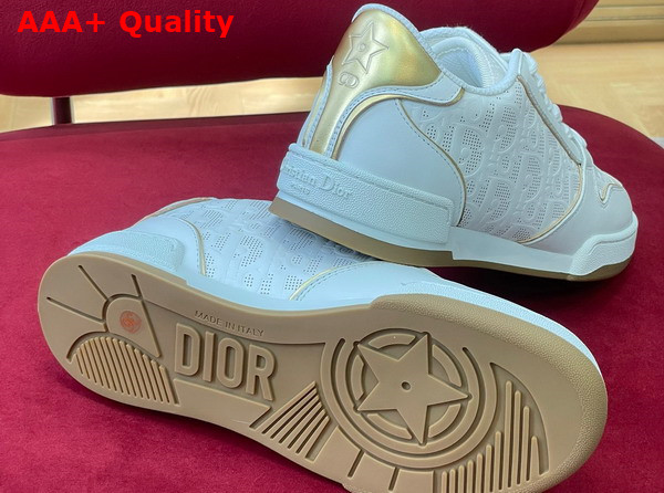 Dior One Sneaker White and Gold Tone Dior Oblique Perforated Calfskin Replica