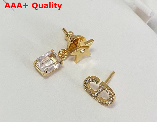 Dior Petit CD Earrings Gold Finish Metal and White Crystals Replica