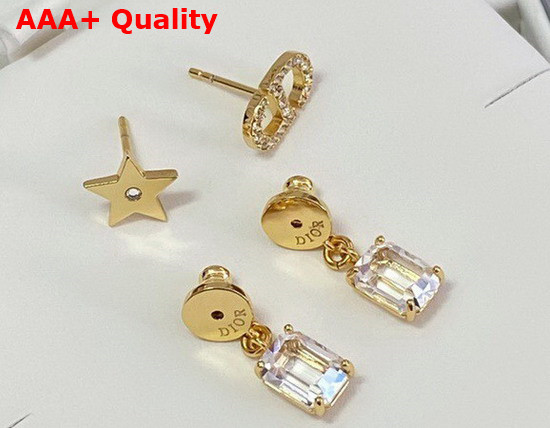 Dior Petit CD Earrings Gold Finish Metal and White Crystals Replica