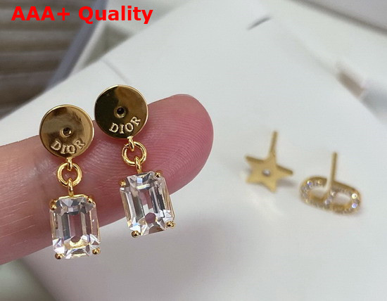 Dior Petit CD Earrings Gold Finish Metal and White Crystals Replica