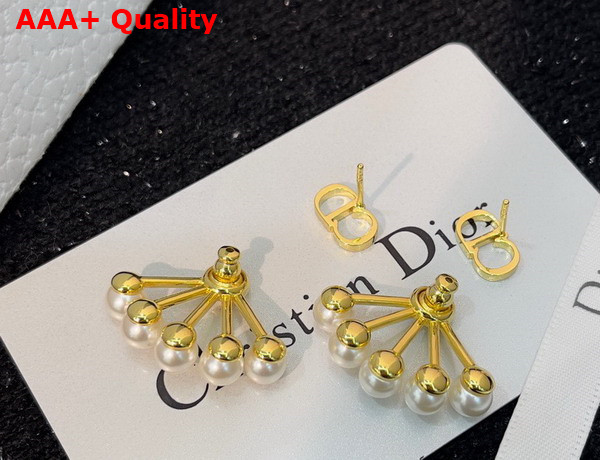 Dior Petit CD Earrings Gold Finish Metal and White Crystals with a White Resin Pearl Replica