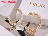 Dior Petit CD Earrings Gold Finish Metal with White Resin Pearls and Silver Tone Crystals Replica