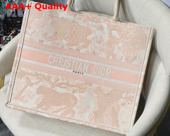 Dior Pink Multicolor Toile De Jouy Embroidered Dior Book Tote Replica