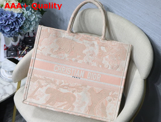 Dior Pink Multicolor Toile De Jouy Embroidered Dior Book Tote Replica