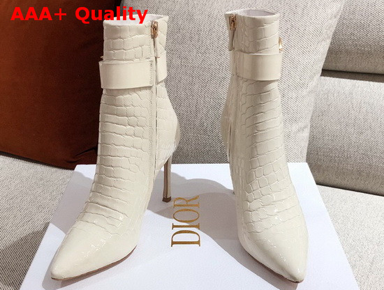 Dior Pointed Toe Ankle Boots in Beige Leather with Embossed Stone Details Replica