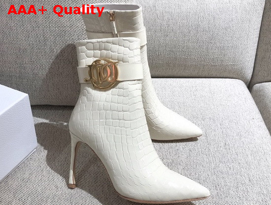 Dior Pointed Toe Ankle Boots in Beige Leather with Embossed Stone Details Replica