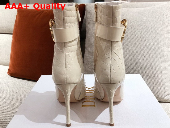 Dior Pointed Toe Ankle Boots in Beige Leather with Embossed Stone Details Replica