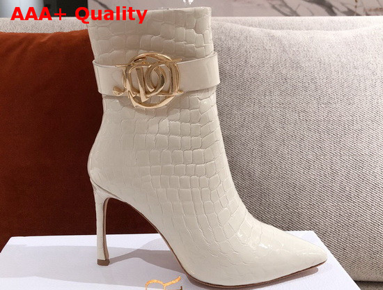 Dior Pointed Toe Ankle Boots in Beige Leather with Embossed Stone Details Replica