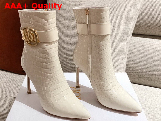 Dior Pointed Toe Ankle Boots in Beige Leather with Embossed Stone Details Replica