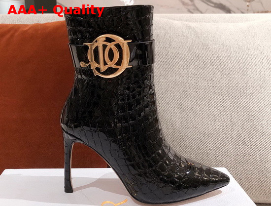 Dior Pointed Toe Ankle Boots in Black Leather with Embossed Stone Details Replica