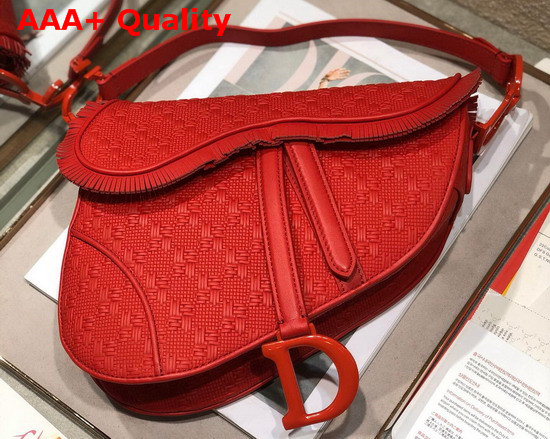 Dior Red Saddle Braided Leather Strips with Fringe Bag Replica