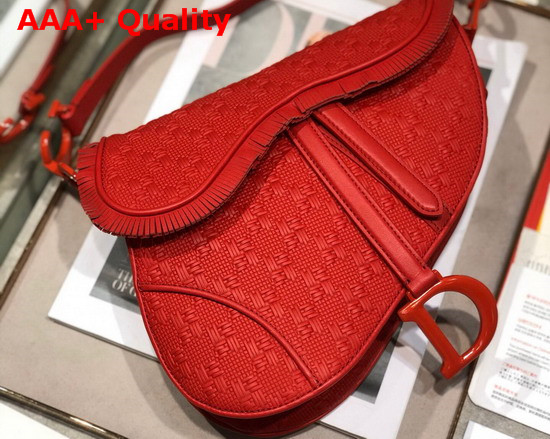 Dior Red Saddle Braided Leather Strips with Fringe Bag Replica