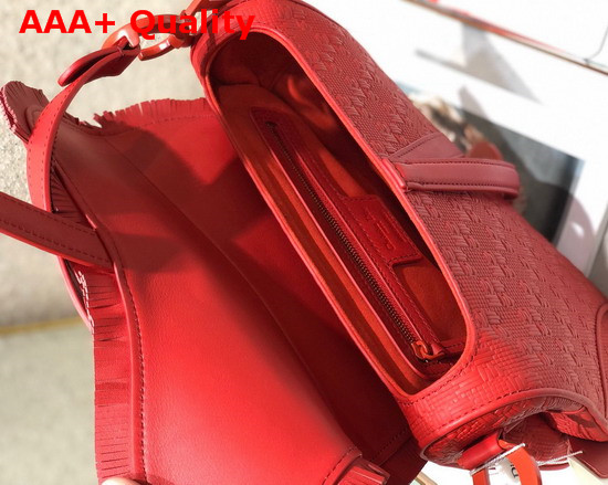 Dior Red Saddle Braided Leather Strips with Fringe Bag Replica