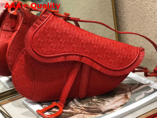 Dior Red Saddle Braided Leather Strips with Fringe Bag Replica